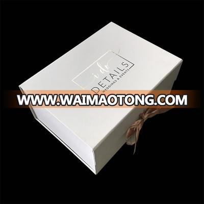 High top logo foil cmyk printing inside wedding dress box with ribbon closure